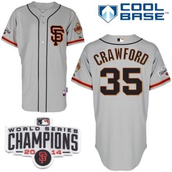 Giants #35 Brandon Crawford Grey Road 2 Cool Base W/2014 World Series Champions Patch Stitched MLB jerseys Giants #35 Brandon Crawford Grey Road 2 Cool Base W/2014 World Series Champions Patch Stitched MLB jerseys