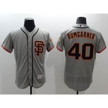 Giants #40 Madison Bumgarner Grey Flexbase Authentic Collection Road 2 Stitched MLB Jersey Giants #40 Madison Bumgarner Grey Flexbase Authentic Collection Road 2 Stitched MLB Jersey