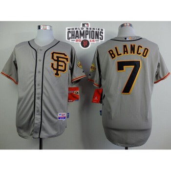 Giants #7 Gregor Blanco Grey Road 2 Cool Base W/2014 World Series Champions Patch Stitched MLB Jersey