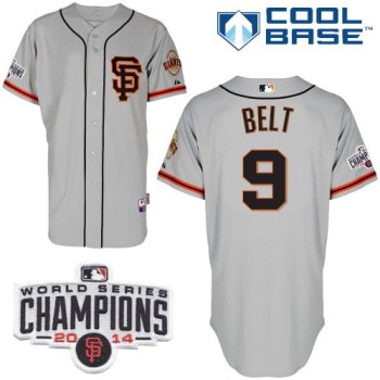 Giants #9 Brandon Belt Grey Road 2 Cool Base W/2014 World Series Champions Patch Stitched MLB Jersey Giants #9 Brandon Belt Grey Road 2 Cool Base W/2014 World Series Champions Patch Stitched MLB Jersey