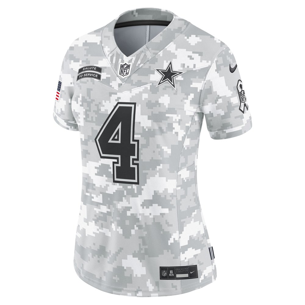 Women's Dallas Cowboys Dak Prescott Arctic Camo 2024 Salute to Service Limited Jersey Women's Dallas Cowboys Dak Prescott Arctic Camo 2024 Salute to Service Limited Jersey