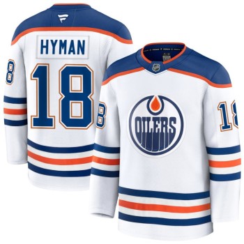 Men's Edmonton Oilers #18 Zach Hyman White Away Premium Jersey