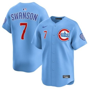 Men's Chicago Cubs #7 Dansby Swanson Blue 2024/25 2nd Alternate Limited Stitched Baseball Jersey Men's Chicago Cubs #7 Dansby Swanson Blue 2024/25 2nd Alternate Limited Stitched Baseball Jersey