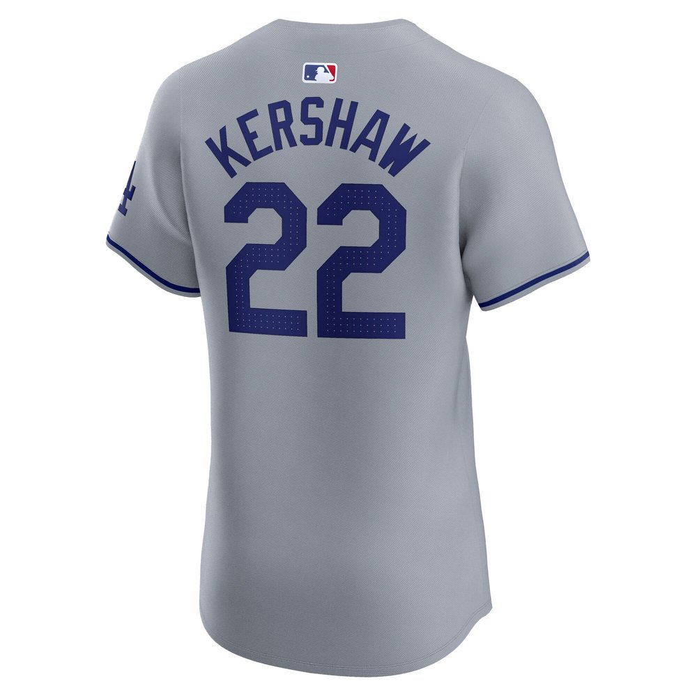 Men's Los Angeles Dodgers #22 Clayton Kershaw Gray 2024 World Series Road Elite Player Jersey Men's Los Angeles Dodgers #22 Clayton Kershaw Gray 2024 World Series Road Elite Player Jersey