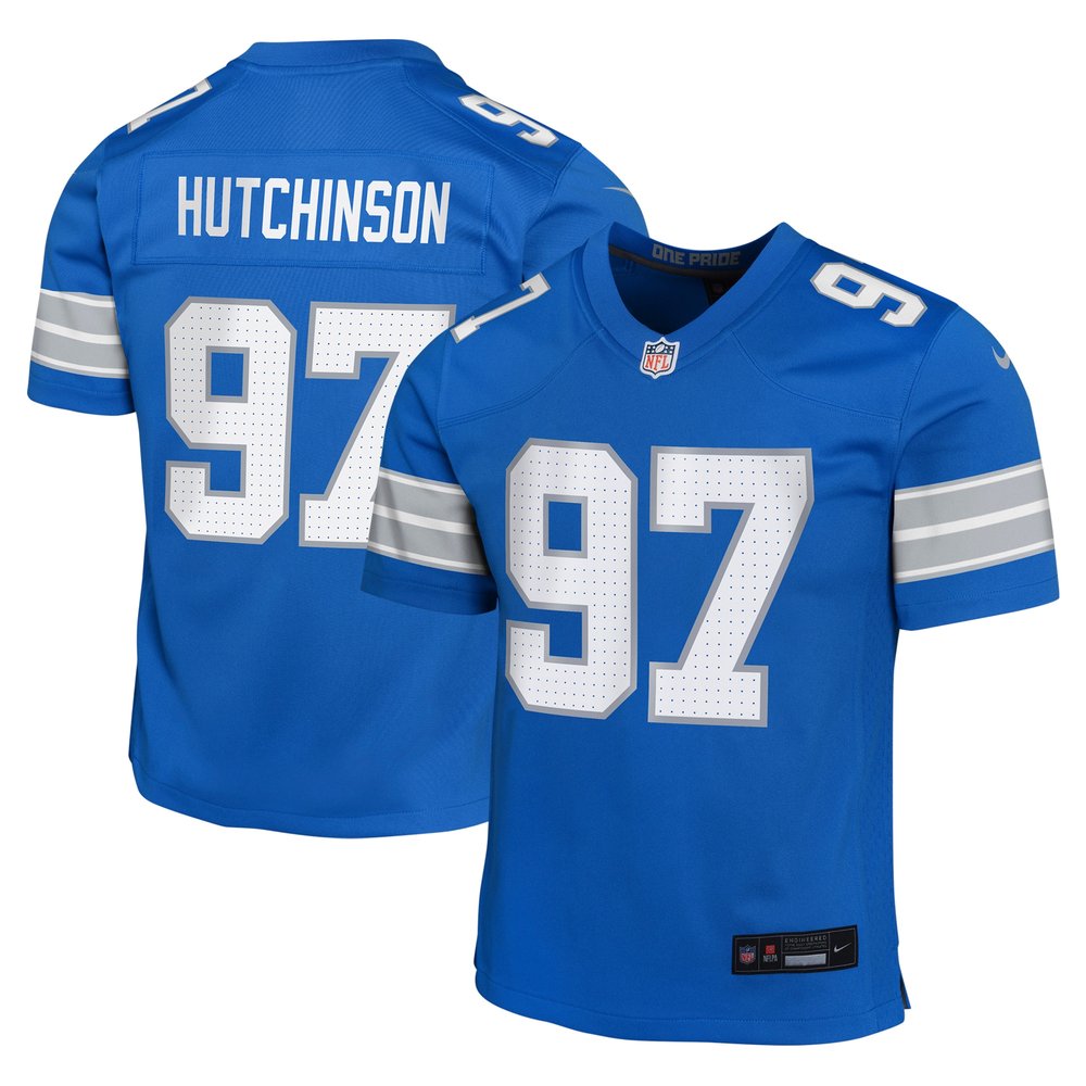 Youth Detroit Lions #97 Aidan Hutchinson Blue Team Player Game Jersey