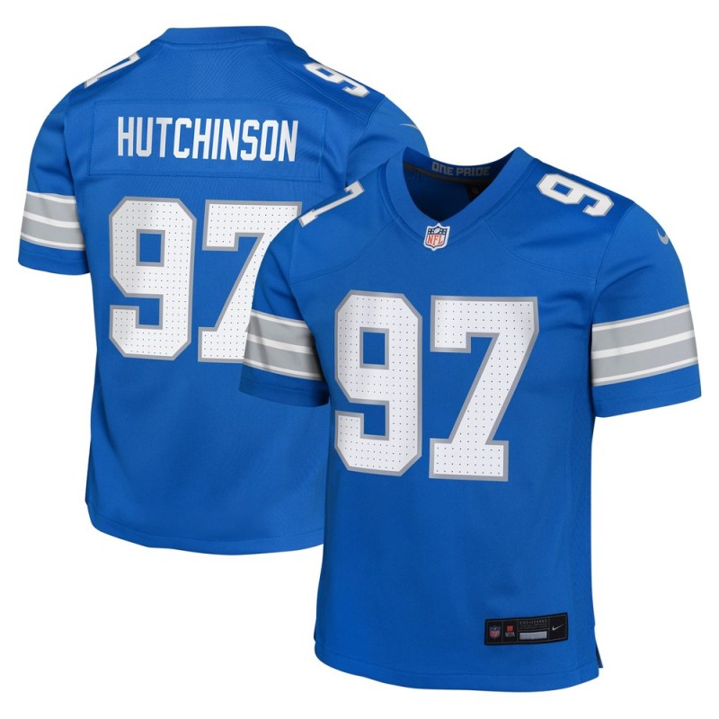 Youth Detroit Lions Aidan Hutchinson Nike Blue Team Player Game Jersey