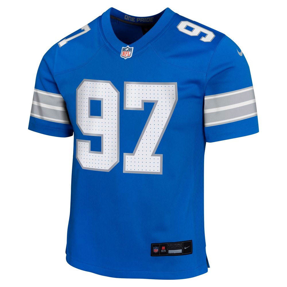 Youth Detroit Lions #97 Aidan Hutchinson Blue Team Player Game Jersey Youth Detroit Lions #97 Aidan Hutchinson Blue Team Player Game Jersey