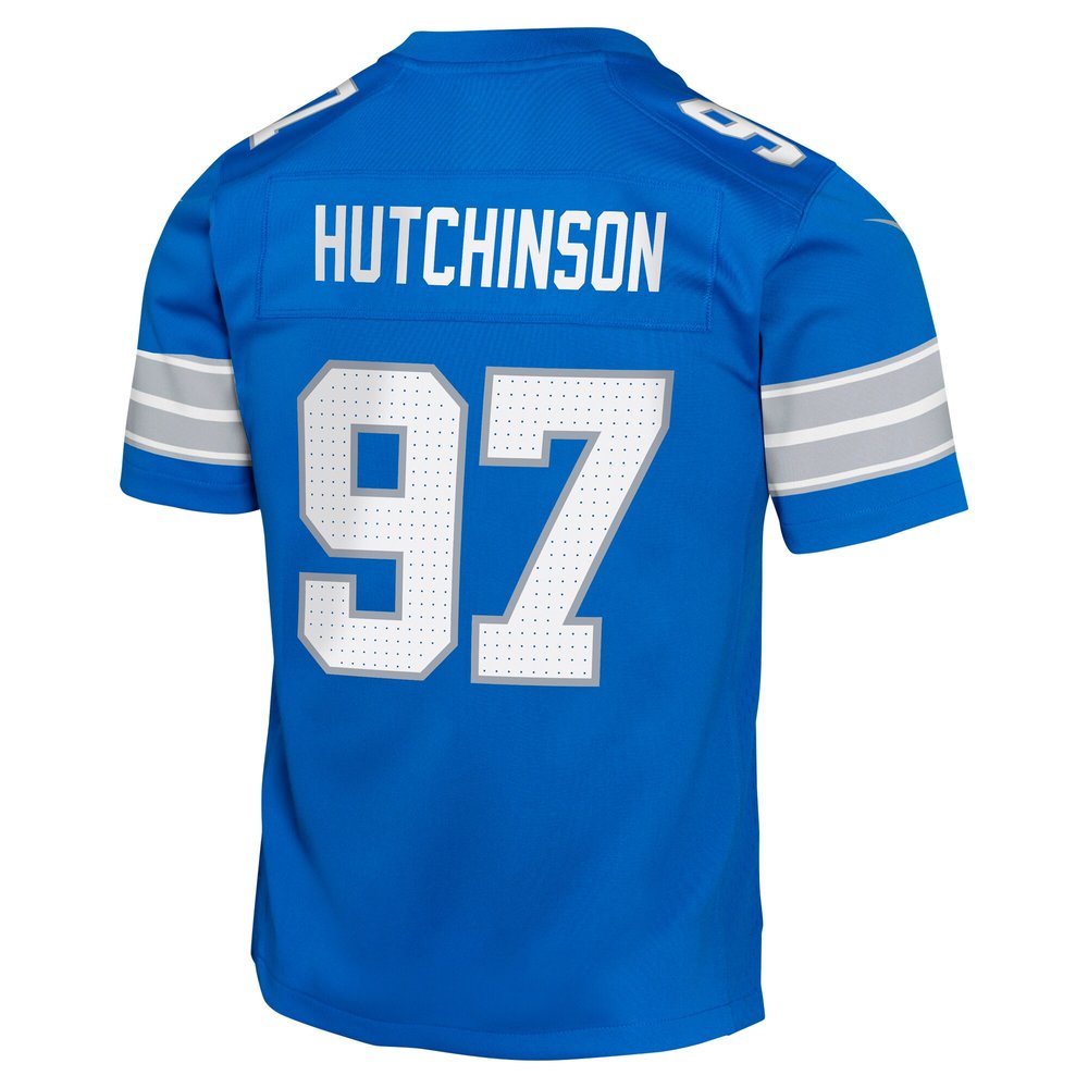 Youth Detroit Lions #97 Aidan Hutchinson Blue Team Player Game Jersey Youth Detroit Lions #97 Aidan Hutchinson Blue Team Player Game Jersey