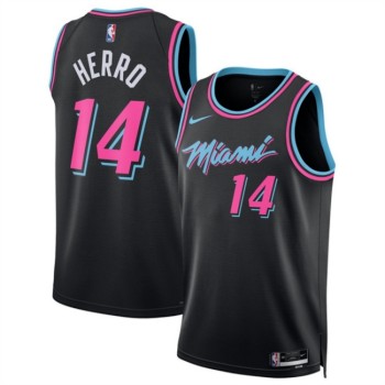 Men's Miami Heat #14 Tyler Herro Black 2025/26 City Edition Stitched Basketball Jersey