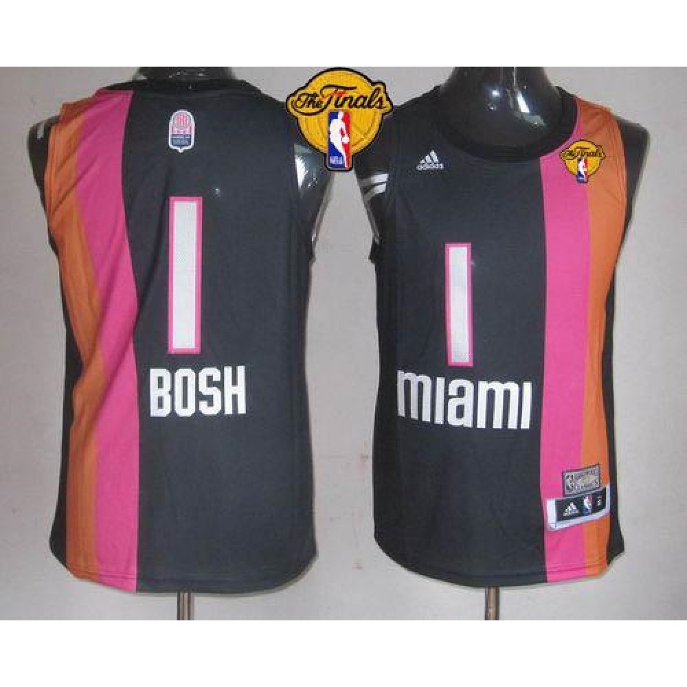 Heat #1 Chris Bosh Black ABA Hardwood Classic Finals Patch Stitched NBA Jersey
