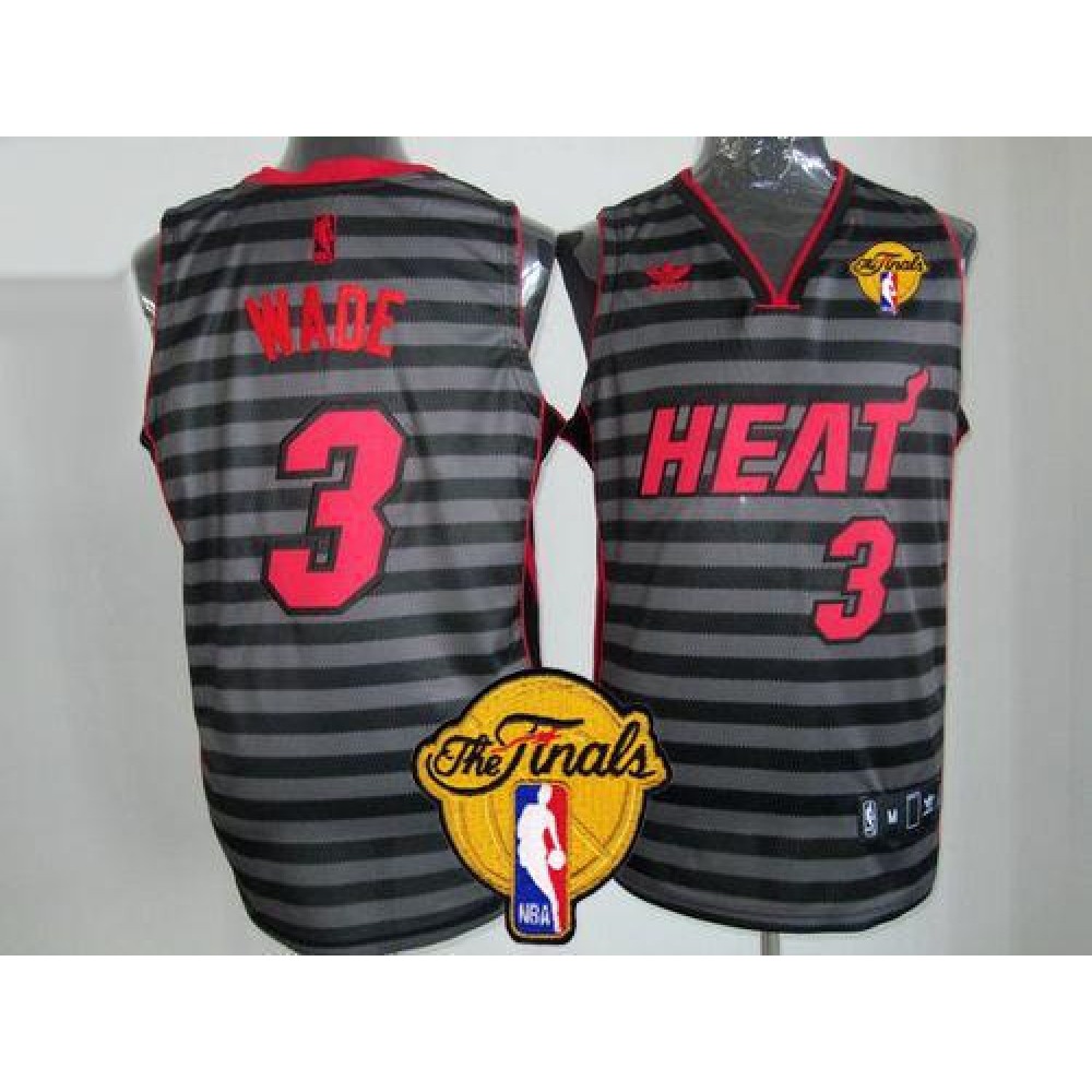 Heat #3 Dwyane Wade Black/Grey Groove Finals Patch Stitched NBA Jersey