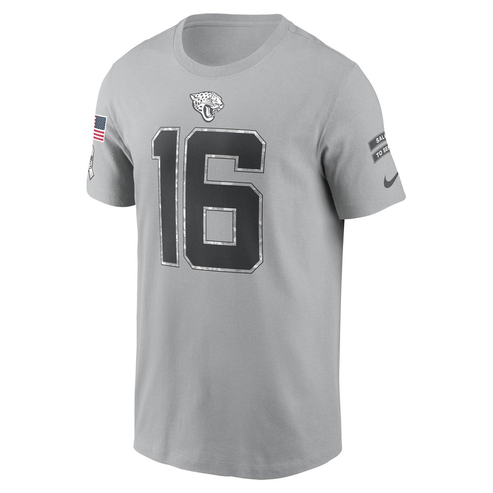 Men's Jacksonville Jaguars Trevor Lawrence Gray 2024 Salute To Service Name & Number T-Shirt Men's Jacksonville Jaguars Trevor Lawrence Gray 2024 Salute To Service Name & Number T-Shirt