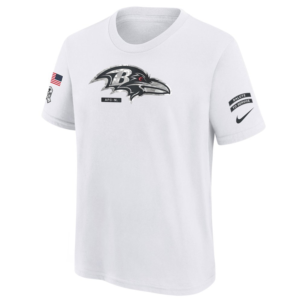 Youth Baltimore Ravens White 2024 Salute To Service T-Shirt Youth Baltimore Ravens White 2024 Salute To Service T-Shirt