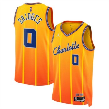 Men's Charlotte Hornets #0 Miles Bridges Orange 2025/26 City Edition Stitched Basketball Jersey