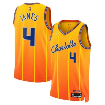 Men's Charlotte Hornets #4 Sion James Orange 2025/26 City Edition Stitched Basketball Jersey
