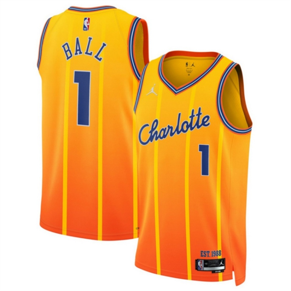 Men's Charlotte Hornets #1 LaMelo Ball Orange 2025/26 City Edition Stitched Basketball Jersey