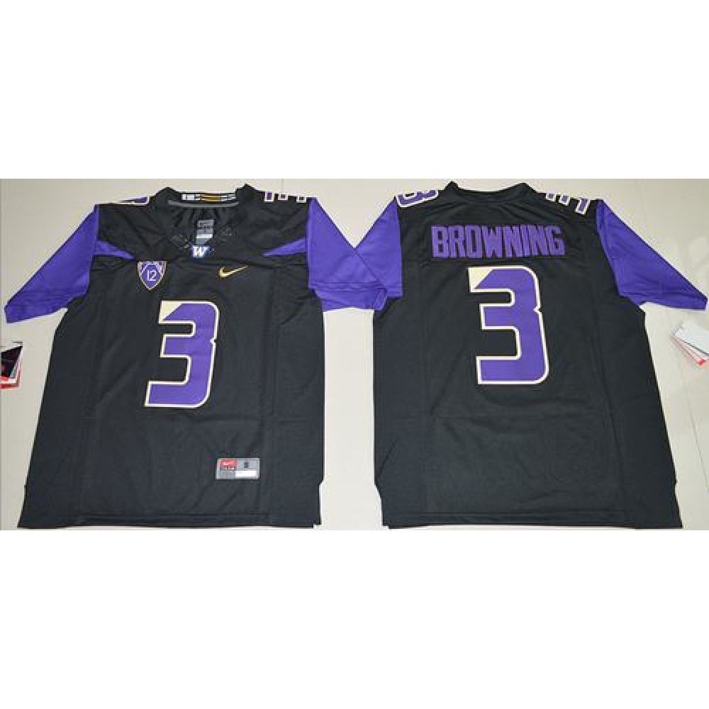 Huskies #3 Jake Browning Black Limited Stitched NCAA Jersey