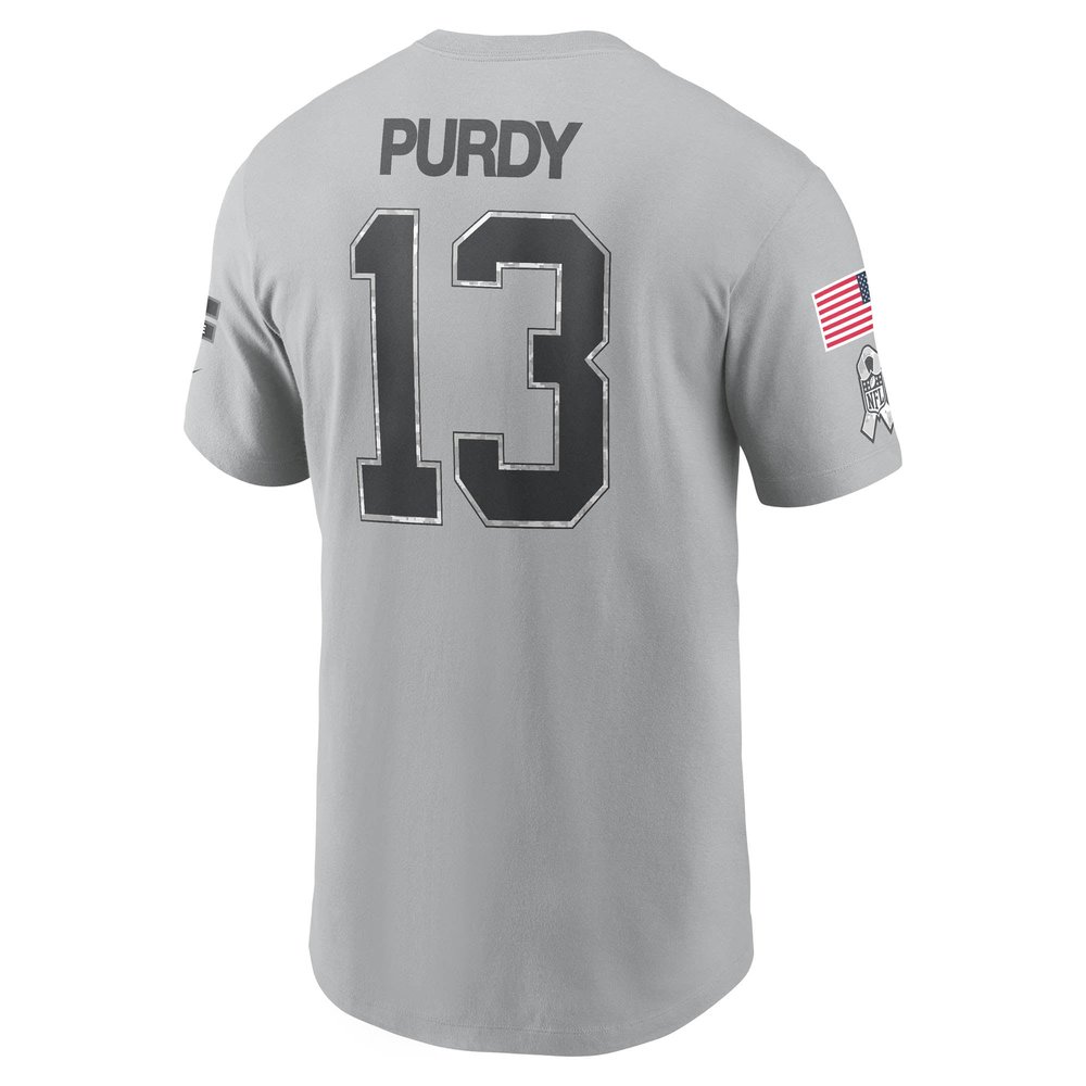 Men's San Francisco 49ers Brock Purdy Gray 2024 Salute To Service Name & Number T-Shirt Men's San Francisco 49ers Brock Purdy Gray 2024 Salute To Service Name & Number T-Shirt