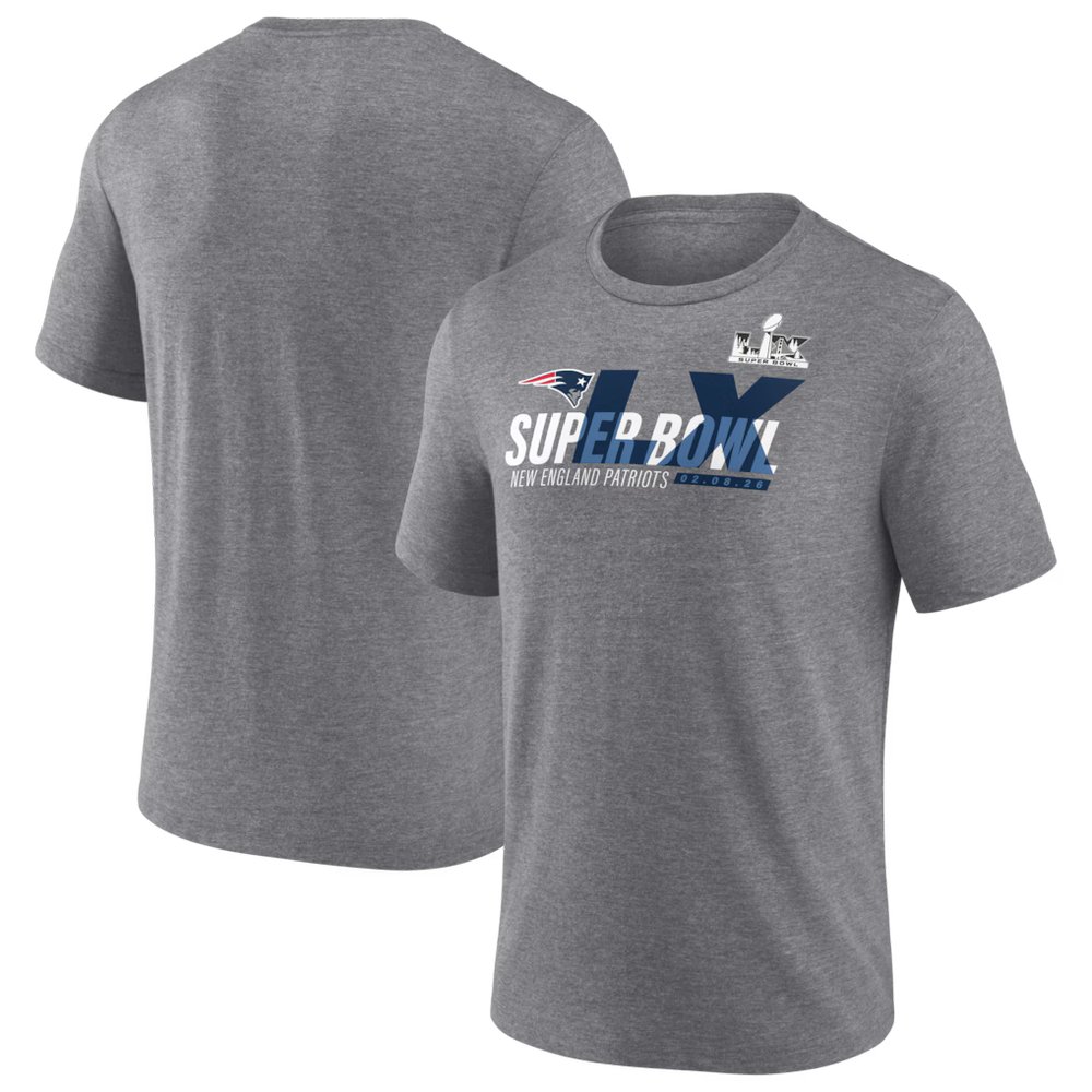 Men's New England Patriots Heather Gray Super Bowl LX Made It Tri-Blend T-Shirt Men's New England Patriots Heather Gray Super Bowl LX Made It Tri-Blend T-Shirt