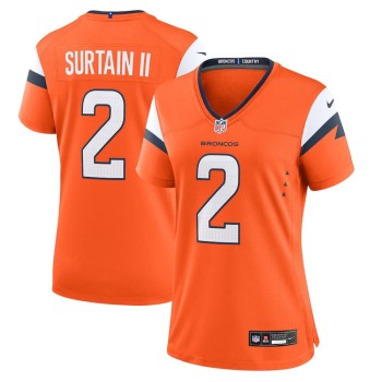 Women's Denver Broncos #2 Patrick Surtain II Orange Mile High Collection Game Jersey Women's Denver Broncos #2 Patrick Surtain II Orange Mile High Collection Game Jersey