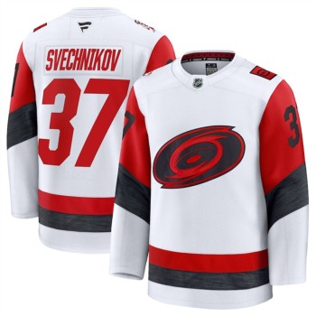 Men's Carolina Hurricanes #37 Andrei Svechnikov White 2025 Away Stitched Hockey Premium Jersey