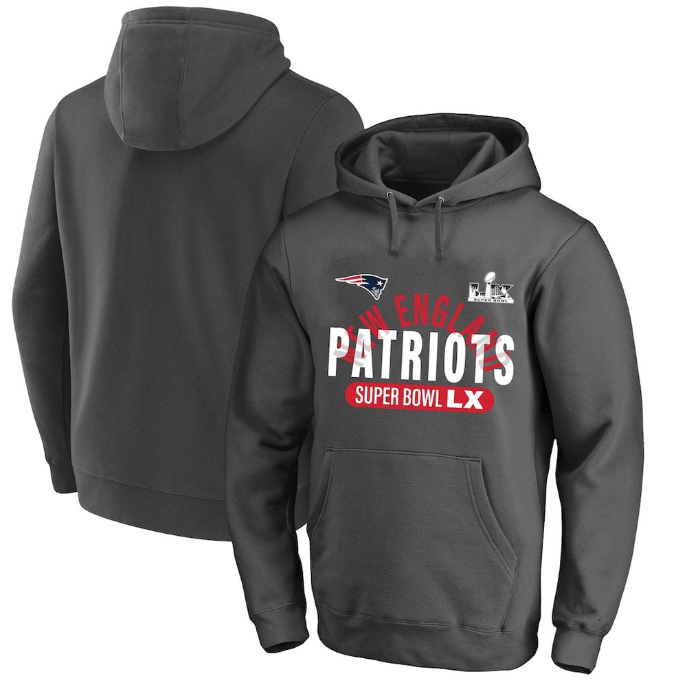 Men's New England Patriots Charcoal Super Bowl LX Big & Tall Game Plan Hoodie