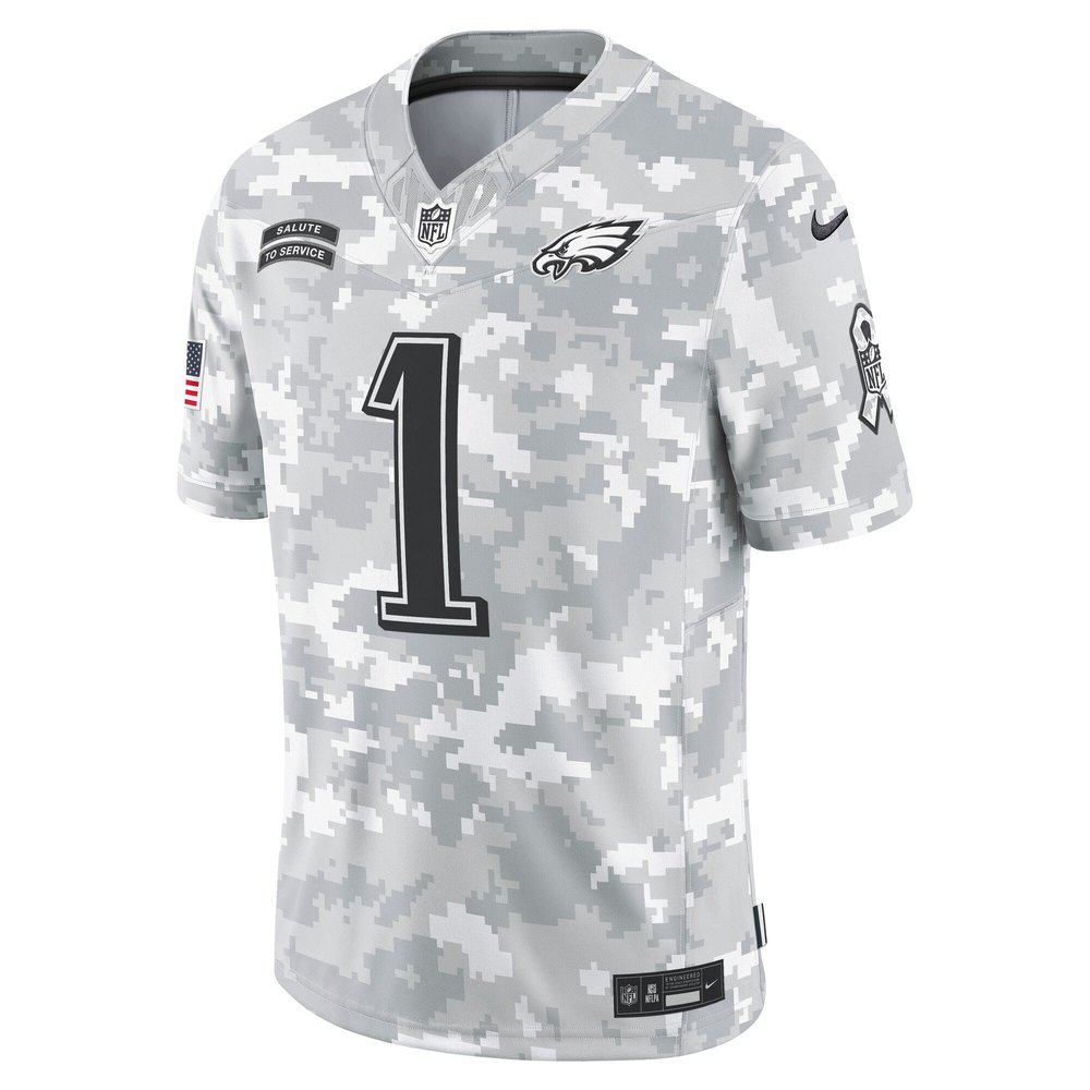 Men's Philadelphia Eagles #1 Jalen Hurts Arctic Camo 2024 Salute to Service Limited Jersey Men's Philadelphia Eagles #1 Jalen Hurts Arctic Camo 2024 Salute to Service Limited Jersey