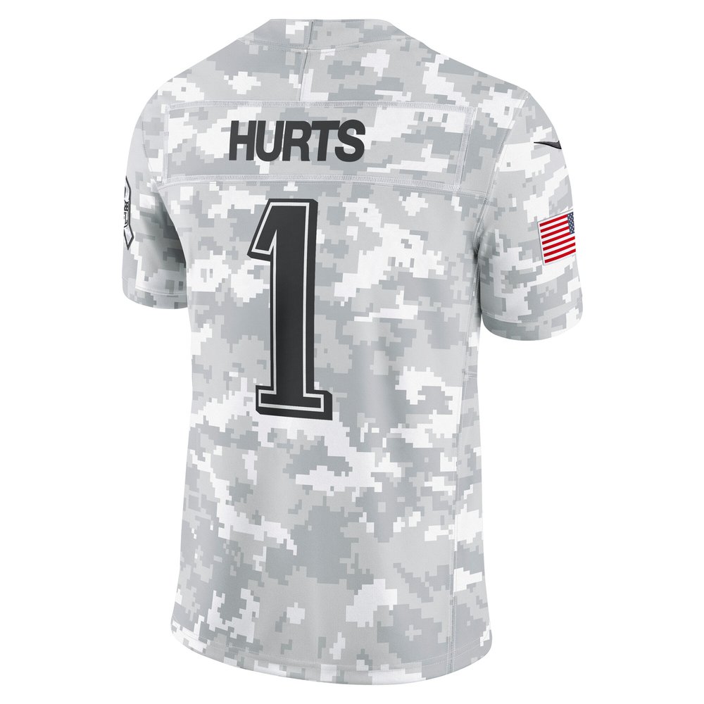 Men's Philadelphia Eagles #1 Jalen Hurts Arctic Camo 2024 Salute to Service Limited Jersey Men's Philadelphia Eagles #1 Jalen Hurts Arctic Camo 2024 Salute to Service Limited Jersey