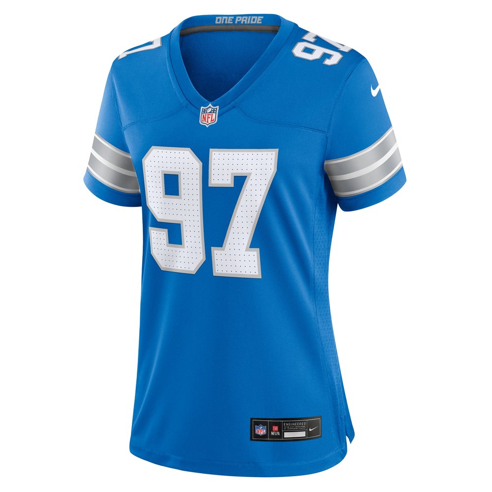 Women's Detroit Lions #97 Aidan Hutchinson Blue Game Jersey Women's Detroit Lions #97 Aidan Hutchinson Blue Game Jersey
