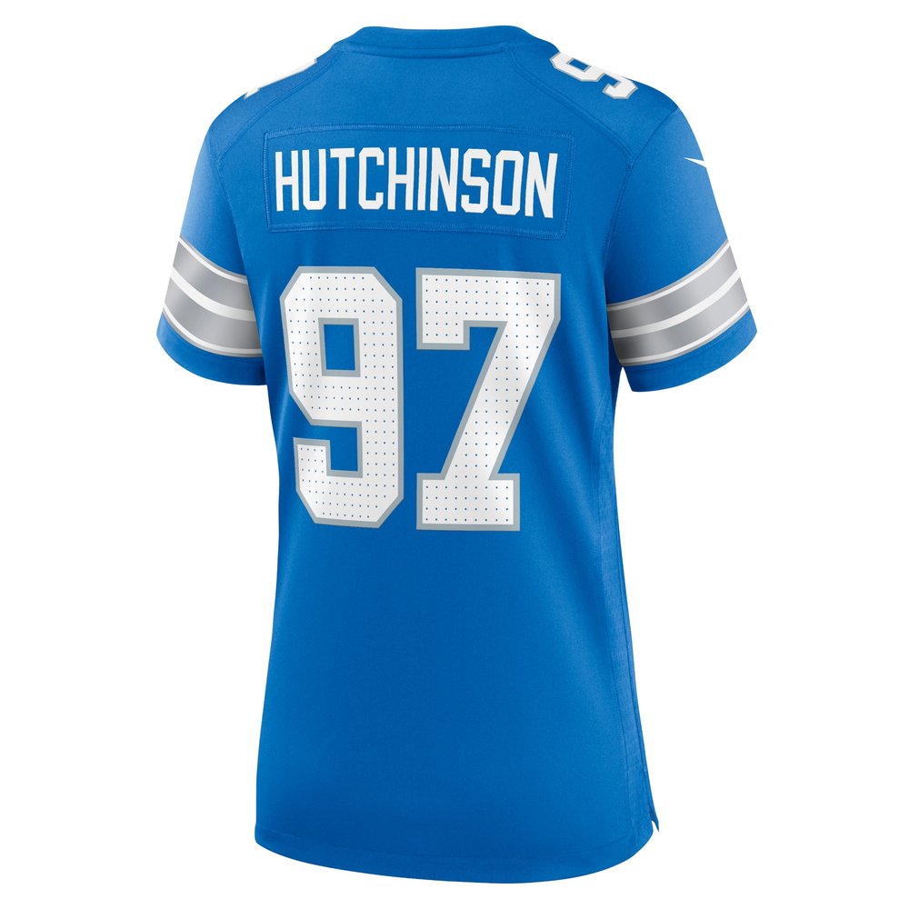 Women's Detroit Lions #97 Aidan Hutchinson Blue Game Jersey Women's Detroit Lions #97 Aidan Hutchinson Blue Game Jersey