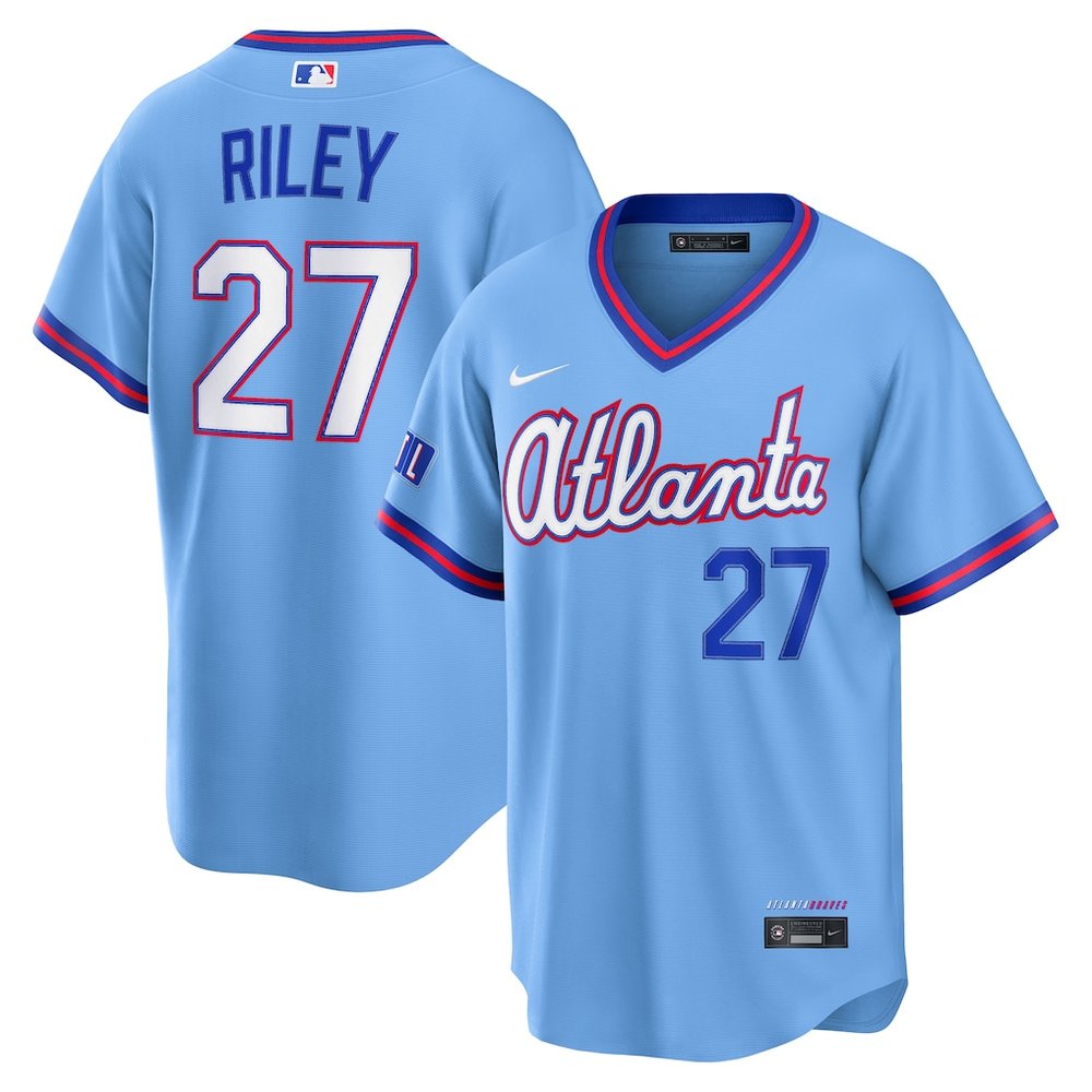 Men's Atlanta Braves #27 Austin Riley Powder Blue 2026 City Connect Stitched Jersey