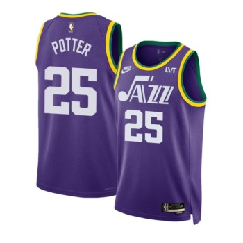 Men's Utah Jazz #25 Micah Potter Purple 2023 Classic Edition Stitched Basketball Jersey Men's Utah Jazz #25 Micah Potter Purple 2023 Classic Edition Stitched Basketball Jersey