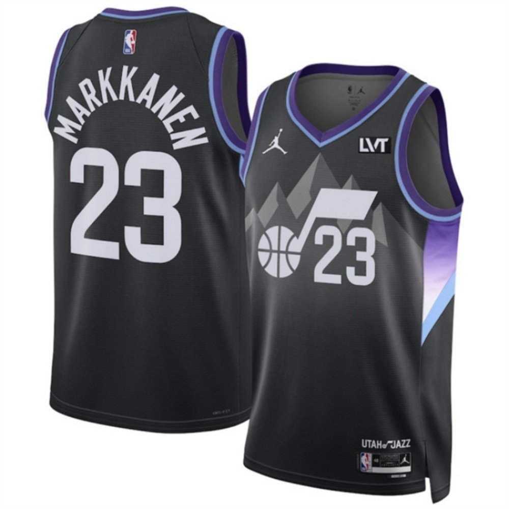 Men's Utah Jazz #23 Lauri Markkanen Black 2024/25 Statement Edition Stitched Basketball Jersey Men's Utah Jazz #23 Lauri Markkanen Black 2024/25 Statement Edition Stitched Basketball Jersey