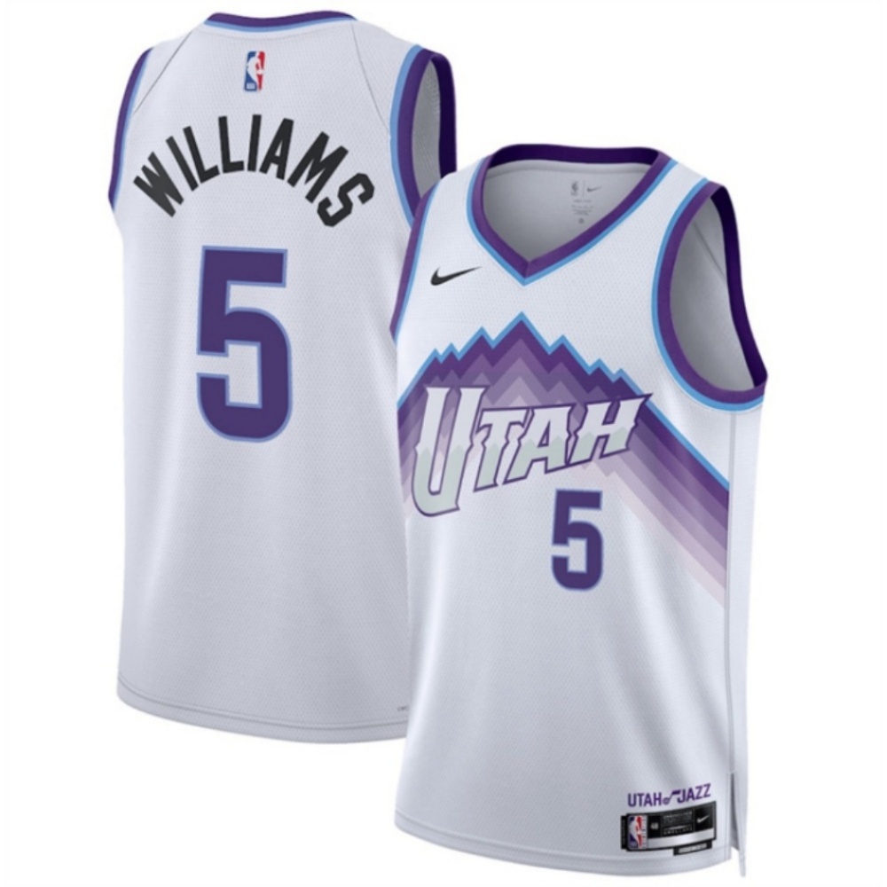 Men's Utah Jazz #5 Cody Williams White 2025 Association Edition Stitched Basketball Jersey
