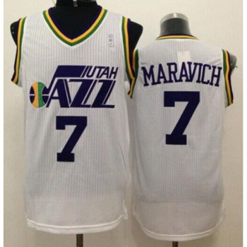 Jazz #7 Pete Maravich White Throwback Stitched NBA Jersey