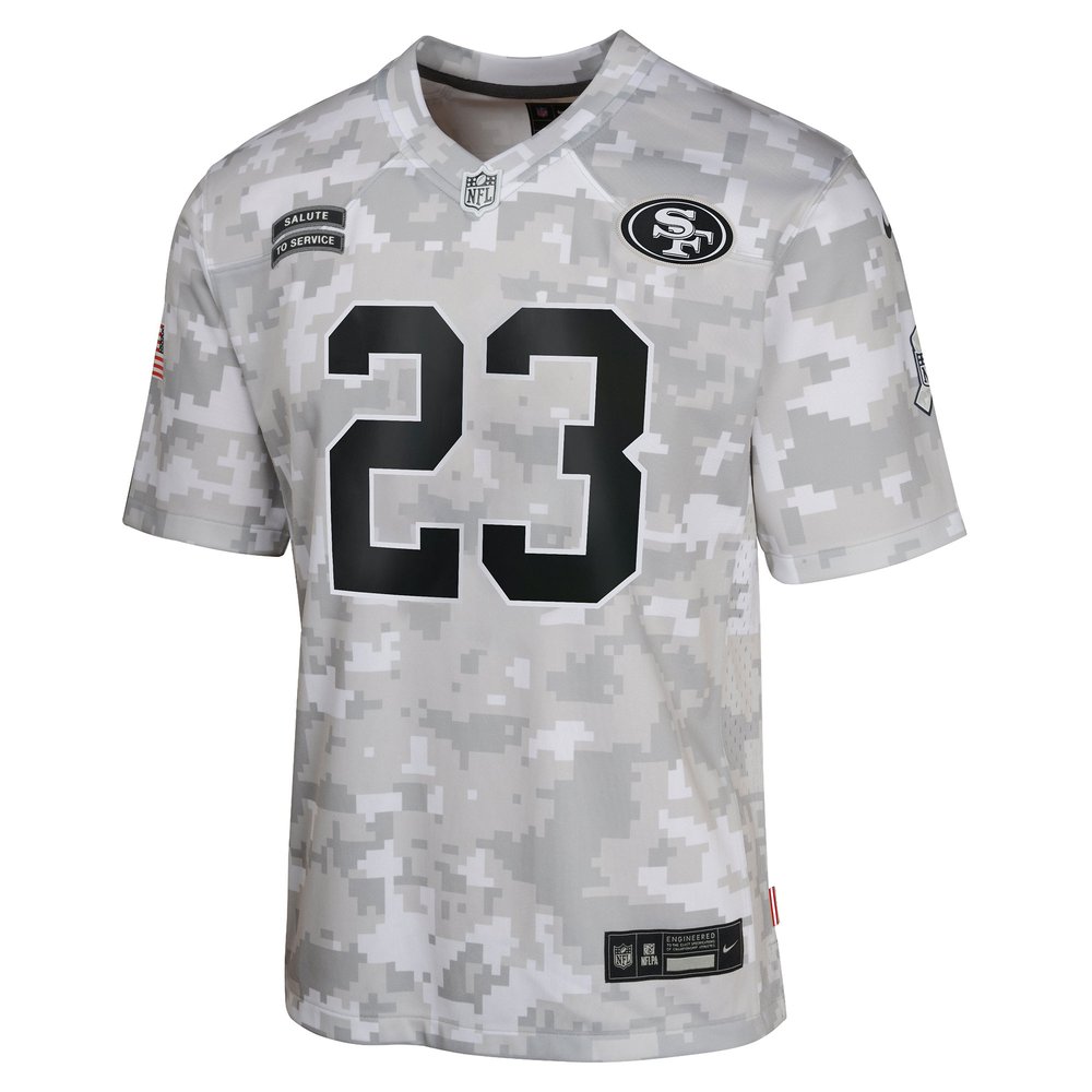 Youth San Francisco 49ers Christian McCaffrey Arctic Camo 2024 Salute to Service Game Jersey Youth San Francisco 49ers Christian McCaffrey Arctic Camo 2024 Salute to Service Game Jersey
