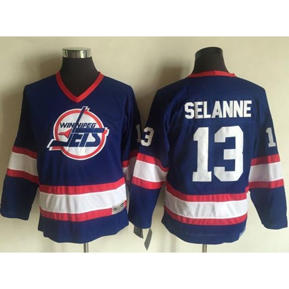 Jets #13 Teemu Selanne Light Blue CCM Throwback Stitched Youth NHL Jersey