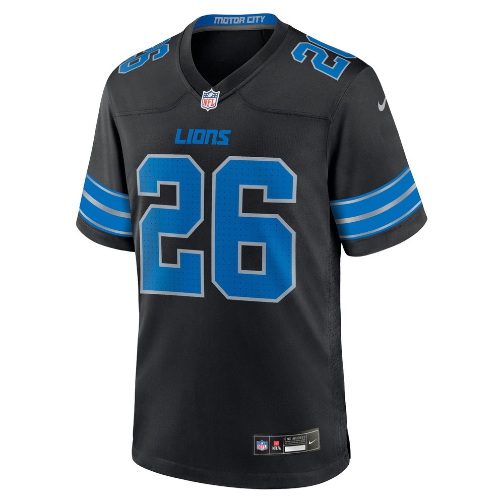 Men's Detroit Lions #26 Jahmyr Gibbs Black 2nd Alternate Game Jersey Men's Detroit Lions #26 Jahmyr Gibbs Black 2nd Alternate Game Jersey