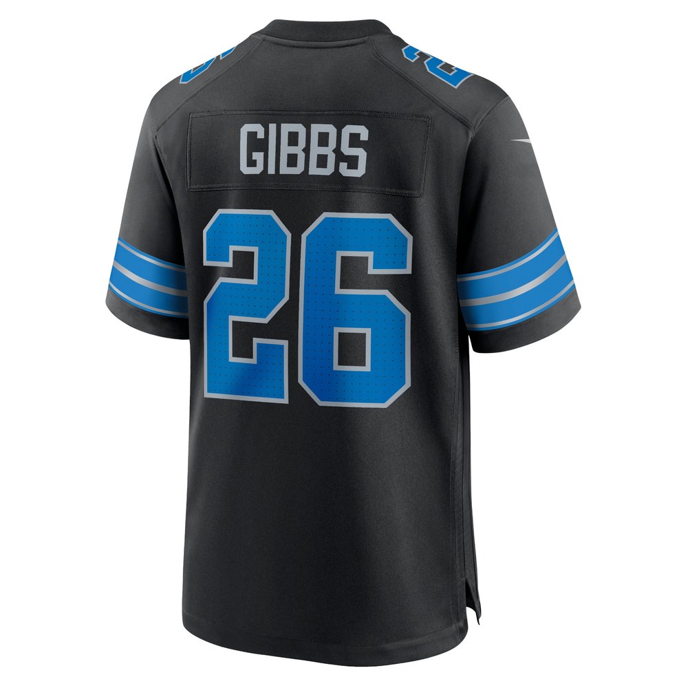 Men's Detroit Lions #26 Jahmyr Gibbs Black 2nd Alternate Game Jersey Men's Detroit Lions #26 Jahmyr Gibbs Black 2nd Alternate Game Jersey