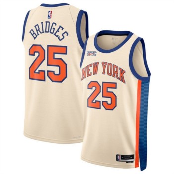 Men's New Yok Knicks #25 Mikal Bridges Cream 2025/26 City Edition Stitched Basketball Jersey