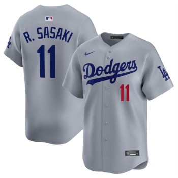 Men's Los Angeles Dodgers #11 Roki Sasaki Grey 2025 Alternate Limited Stitched Baseball Jersey Men's Los Angeles Dodgers #11 Roki Sasaki Grey 2025 Alternate Limited Stitched Baseball Jersey