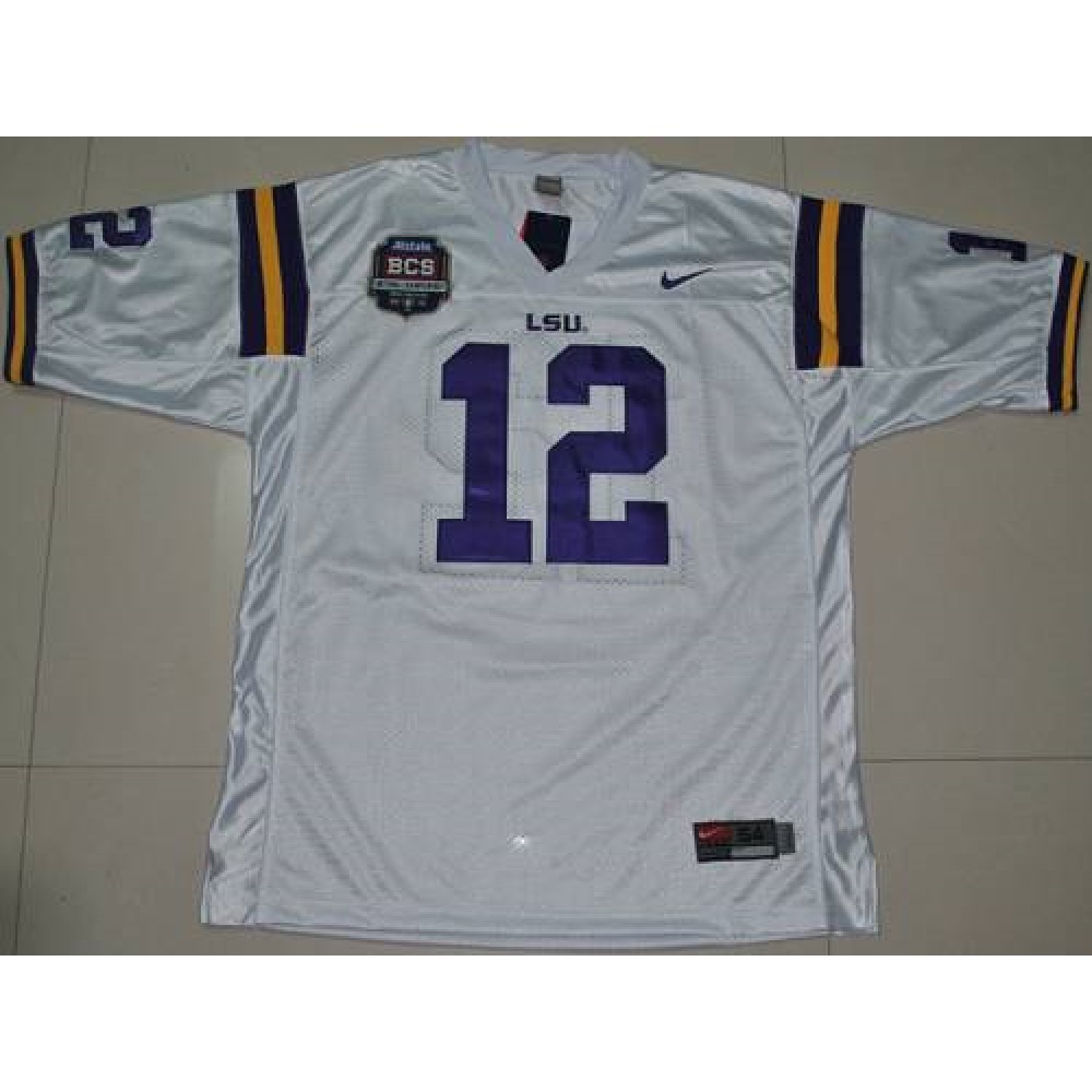 LSU Tigers #12 Jarrett Lee White 2012 BCS Championship Patch Stitched NCAA Jersey