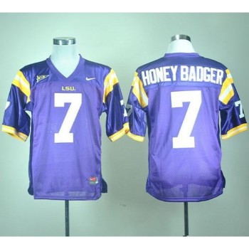 LSU Tigers #7 Tyrann Mathieu Purple Honey Badger Nick Name Stitched NCAA Jersey LSU Tigers #7 Tyrann Mathieu Purple Honey Badger Nick Name Stitched NCAA Jersey