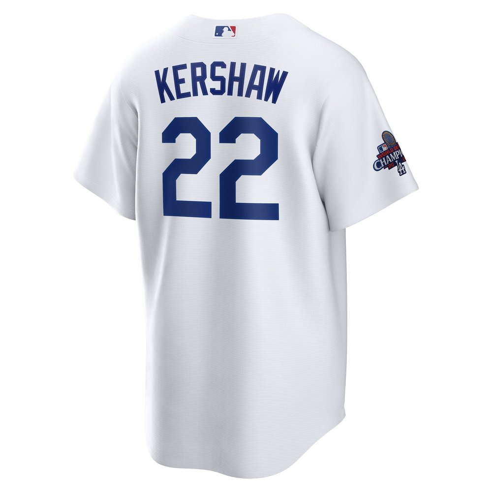 Men's Los Angeles Dodgers #22 Clayton Kershaw White 2024 World Series Champions Home Replica Player Jersey
