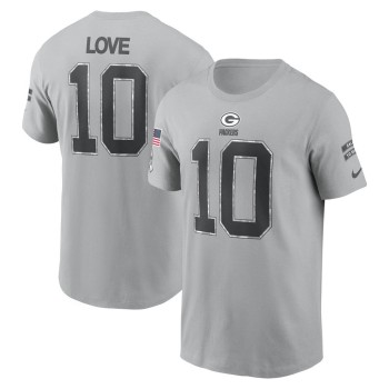 Men's Green Bay Packers #10 Jordan Love Gray 2024 Salute To Service Name & Number T-Shirt Men's Green Bay Packers #10 Jordan Love Gray 2024 Salute To Service Name & Number T-Shirt