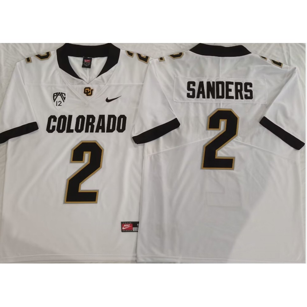 Men's Colorado Buffaloes White #2 Sanders Stitched Jersey