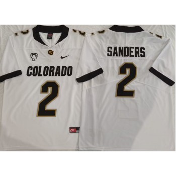 Men's Colorado Buffaloes White #2 Sanders Stitched Jersey Men's Colorado Buffaloes White #2 Sanders Stitched Jersey