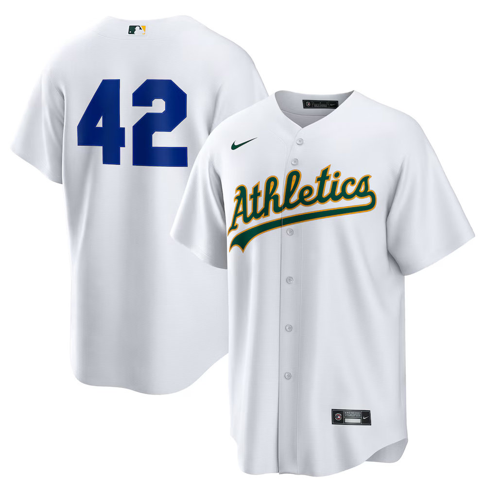 Youth Oakland Athletics #42 Jackie Robinson Nike White Home 2025 Jackie Robinson Day Replica Jersey