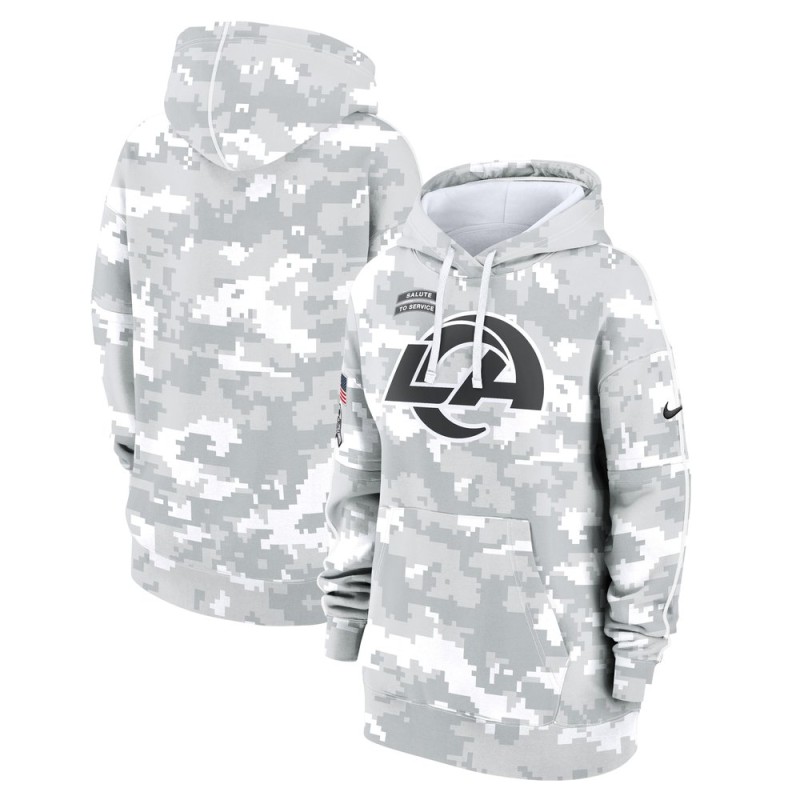 Women's Los Angeles Rams Nike Arctic Camo 2024 Salute To Service Club Fleece Pullover Hoodie Women's Los Angeles Rams Nike Arctic Camo 2024 Salute To Service Club Fleece Pullover Hoodie