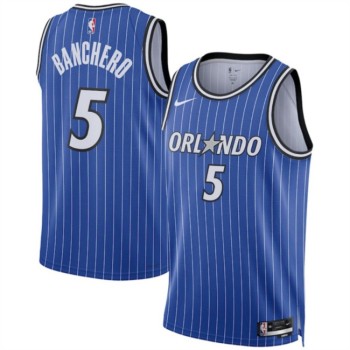 Men's Orlando Magic #5 Paolo Banchero Blue 2025 Icon Edition Stitched Basketball Jersey